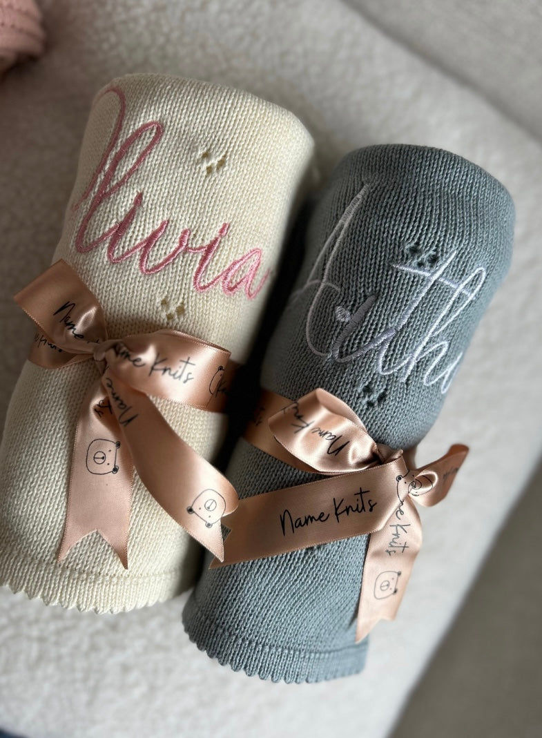 Personalised Acrylic Blanket - Embroidered Knit Baby Blanket