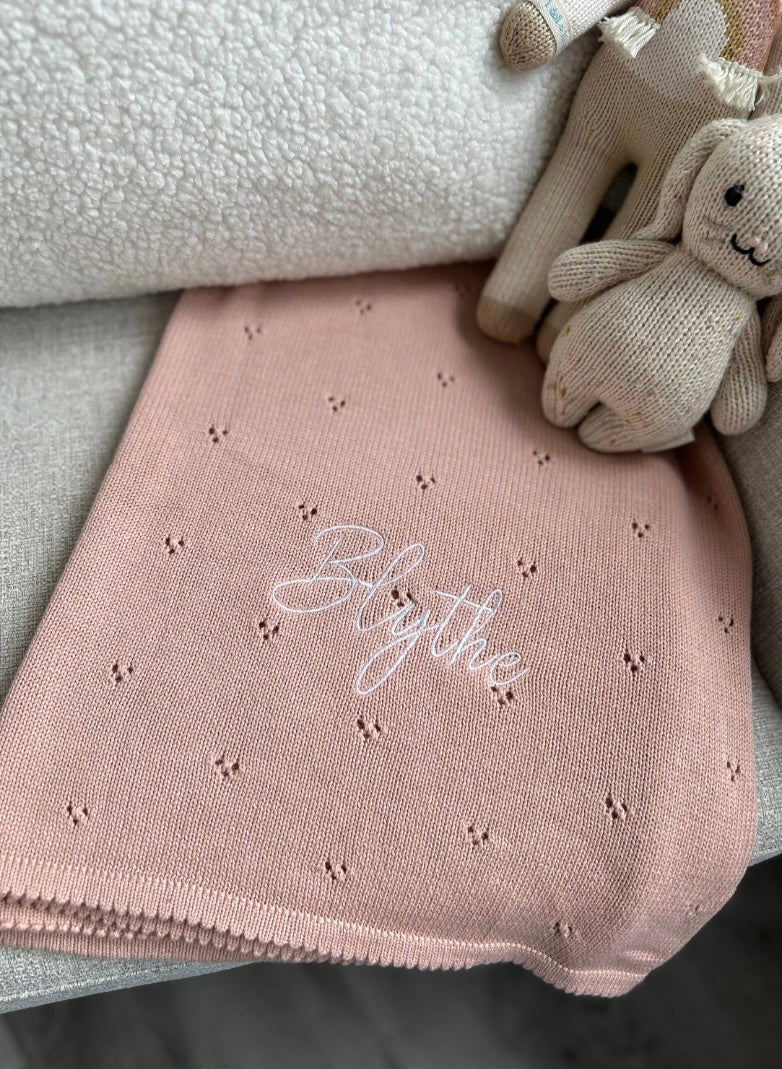 Personalised Acrylic Blanket - Embroidered Knit Baby Blanket
