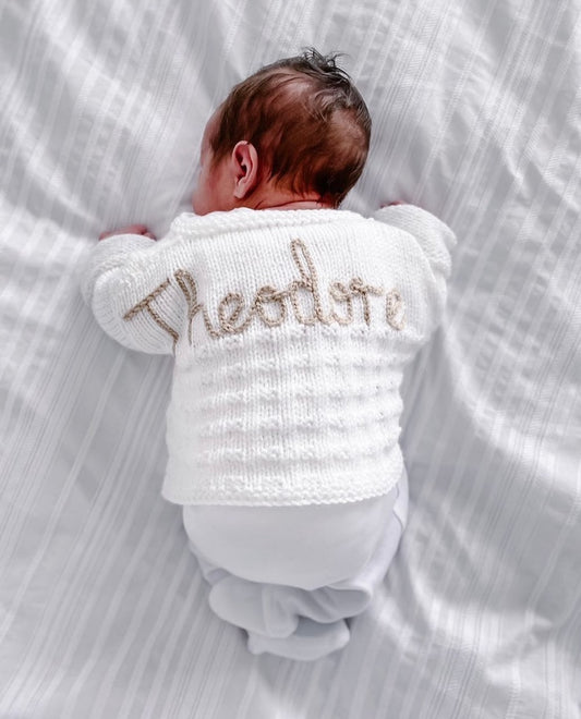 0-3 Months Personalised Hand Knitted Cardigan