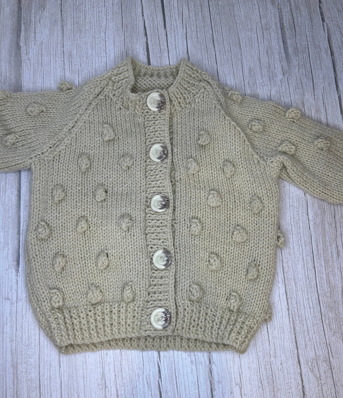 Personalised Aran Popcorn Cardigan - Knitted Baby and Toddler Cardigan